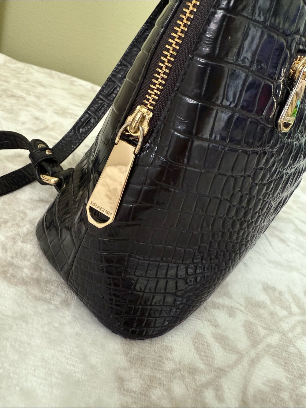 Brahmin Black Croc-Embossed Leather Backpack - Picture 11 of 16